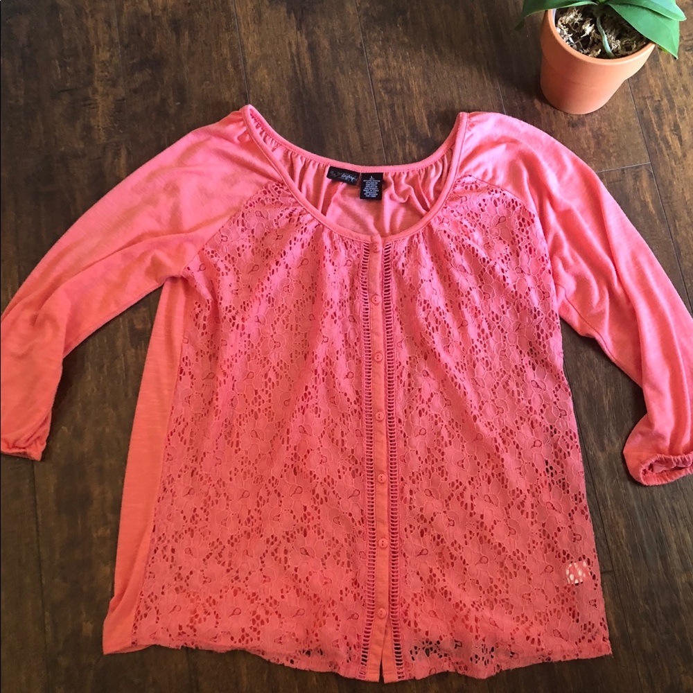 Day Trip Coral top with sheer front